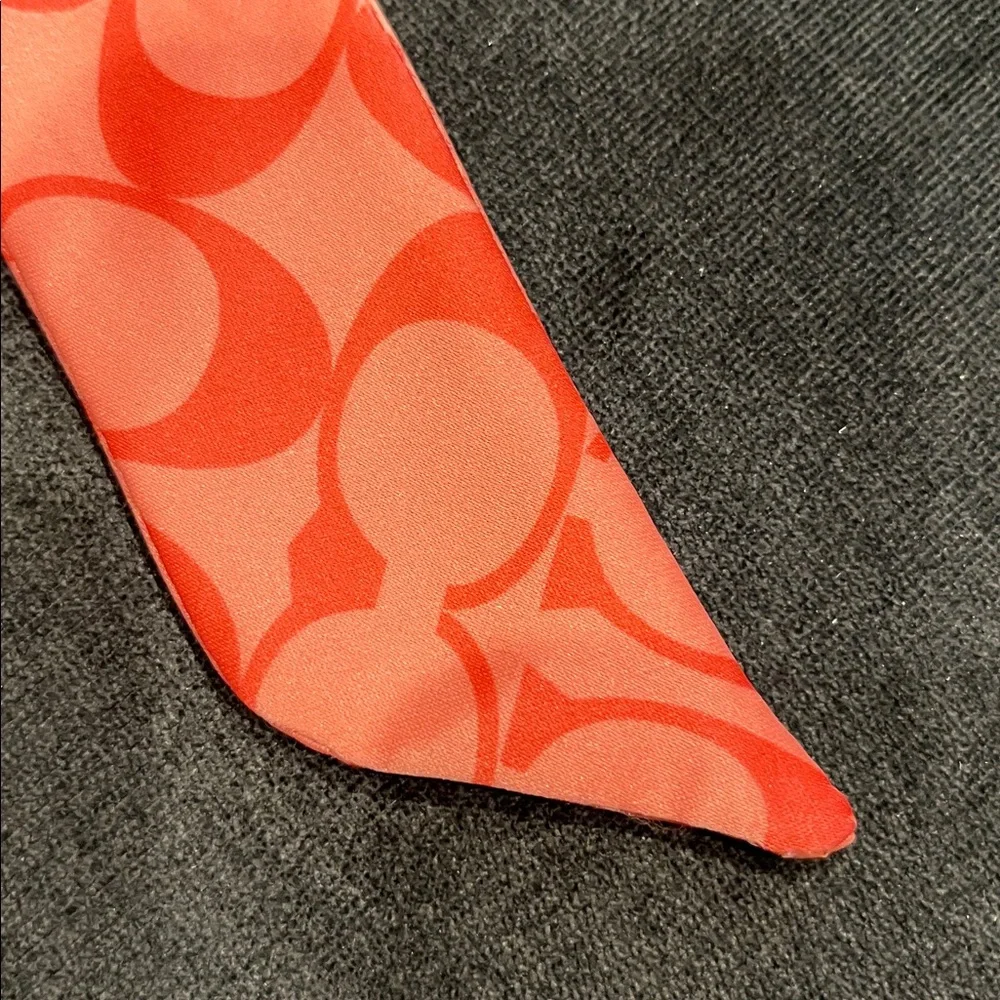 Coach Coral Logo & Polka Dot Silk Scarf Tie - Picture 2 of 5